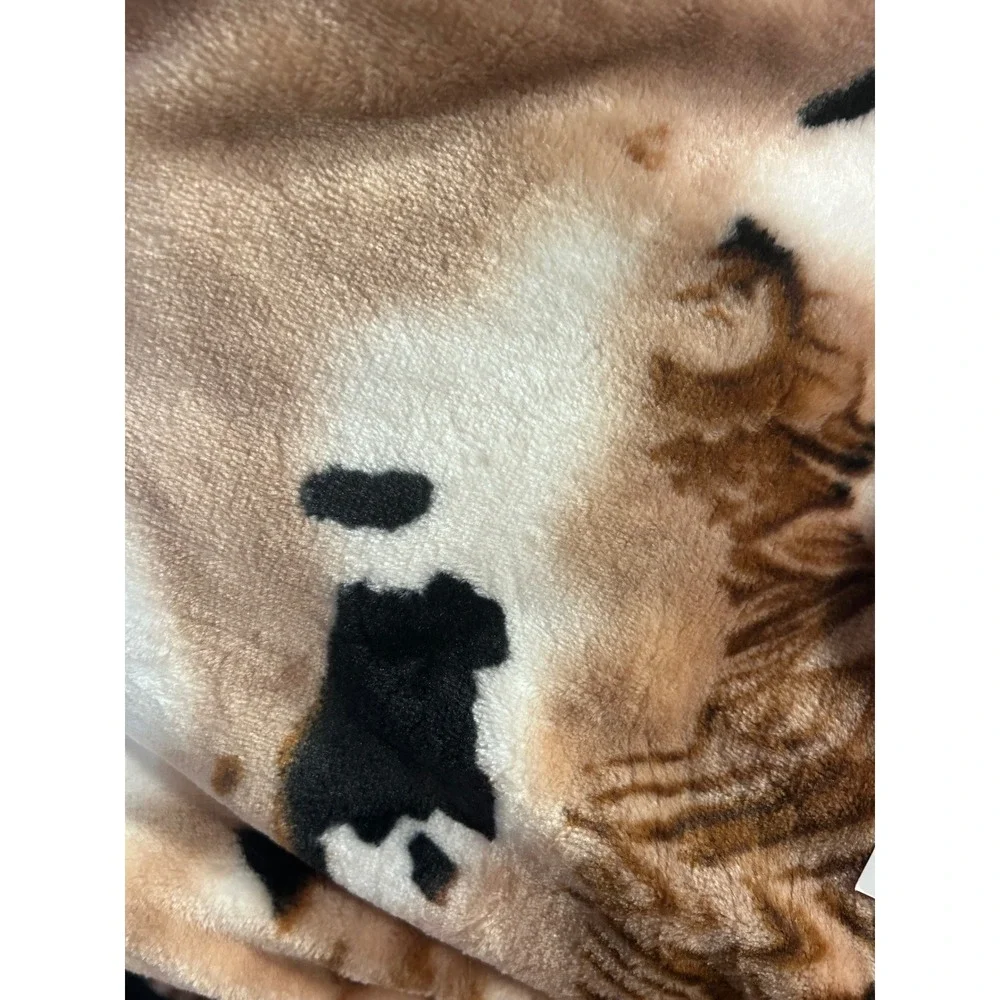 MIA Blanket King Brown Cow Print Floral Western Fleece Bedding New Cowgirl‎